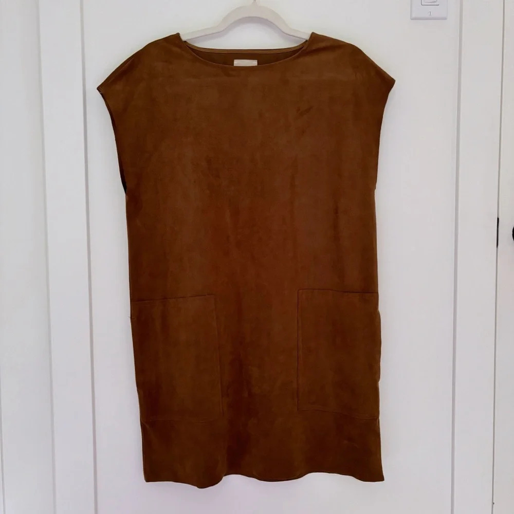 Aritzia Wilfred Free Faux Suede Dark Camel Brown Mini Dress Sz S Trompette Nori - Picture 4 of 9